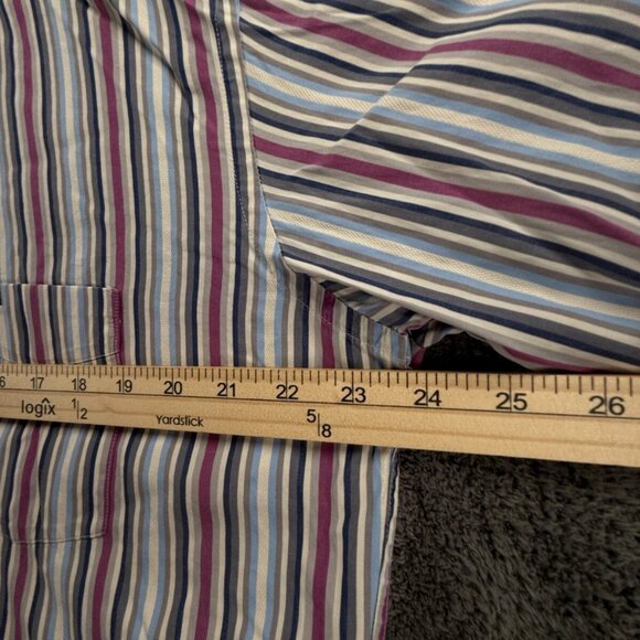 Faconnable Long Sleeve Button Up Shirt Men Cotton Striped Purple Gray Large - Picture 6 of 16